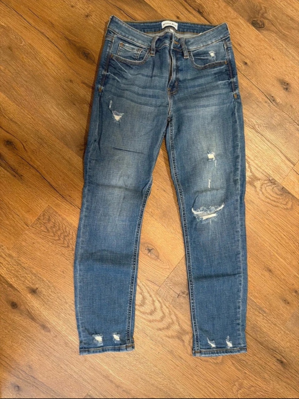 Studio Blue Distressed Mid-Blue Women's Slim Jeans